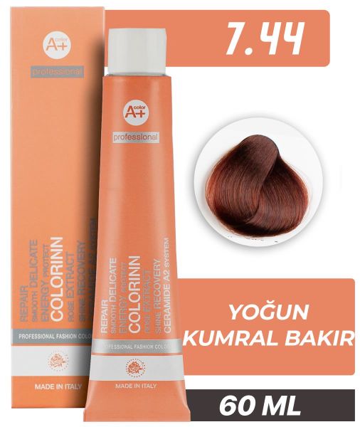 Colorinn Professional Tüp Saç Boyası 7.44 Yoğun Kumral Bakır 60 ml
