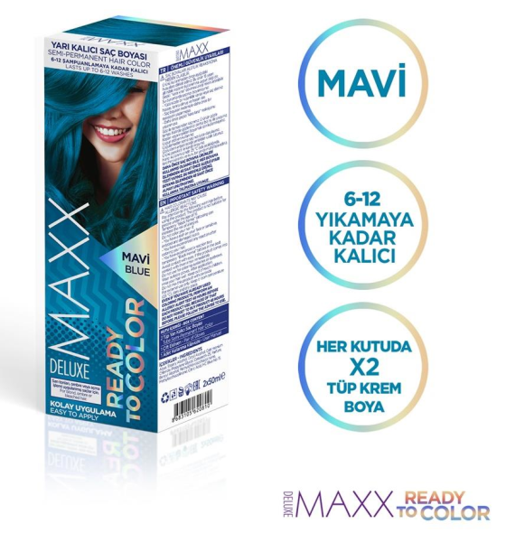 Maxx Deluxe Yarı Kalıcı Tüp Saç Boyası Mavi 100 ml