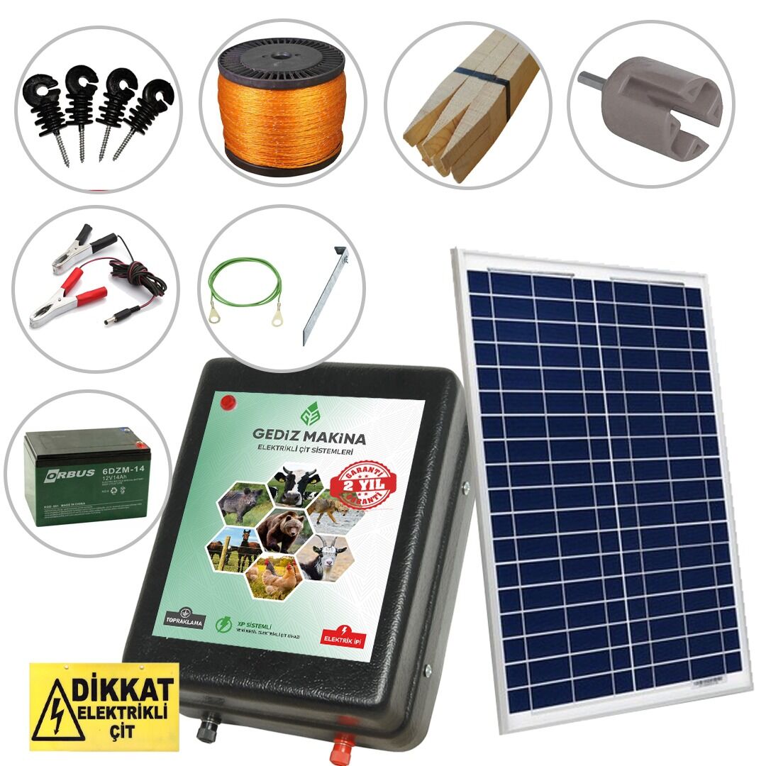 Gediz 17000 Volt Güneş Panelli / Akülü Elektrikli Çit Sistemi - 5000 m2 Set