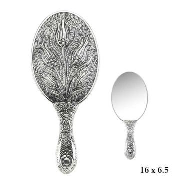 925 Ayar Gümüş Lale Motifli El Aynası