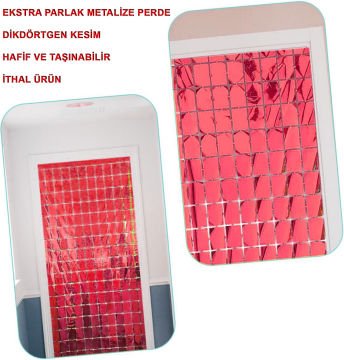 Ekstra Metalize Kırmızı Renk Disko Dikdörtgen Kesim Kapı Perdesi Dekorasyon 1x2 Metre