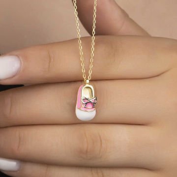 925 Ayar Gümüş Gold Kız Çocuk Pabuç Kadın Kolye