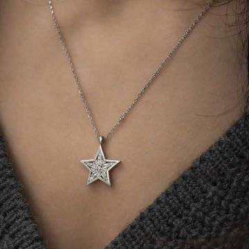 ​​925 Ayar Gümüş Baget Taşlı Yıldız Kadın Gümüş Kolye