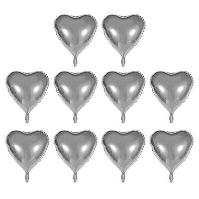 Parti Kalp Şekilli Gümüş Renk Toptan Folyo Balon 45 cm 10 Adet