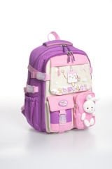 Roxbros Kore Kawaii Tarzı Dondurma Desenli Çok Bölmeli Ilkokul Sırt Çantası, Kız Çocuk Okul Çantası (MOR - PEMBE)