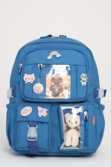Roxbros Kawaii Kore Tarzı Okul Çantası Aksesuarlı Kız Çocuk ve Erkek Çocuk Sırt Çantası MAVİ