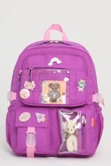 Roxbros Kawaii Kore Tarzı Aksesuarlı Ilkokul Sırt Çantası Kız Ve Isı Yalıtımlı Termoslu Beslenme Çantası Set MOR
