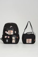 Roxbros Kawaii Kore Tarzı Aksesuarlı Ilkokul Sırt Çantası Kız Ve Isı Yalıtımlı Termoslu Beslenme Çantası Set