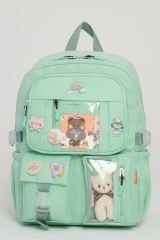 Roxbros Kawaii Kore Tarzı Aksesuarlı Ilkokul Sırt Çantası Kız Ve Isı Yalıtımlı Termoslu Beslenme Çantası Set MINT