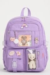 Roxbros Kawaii Kore Tarzı Okul Çantası Aksesuarlı Kız Çocuk ve Erkek Çocuk Sırt Çantası LİLA