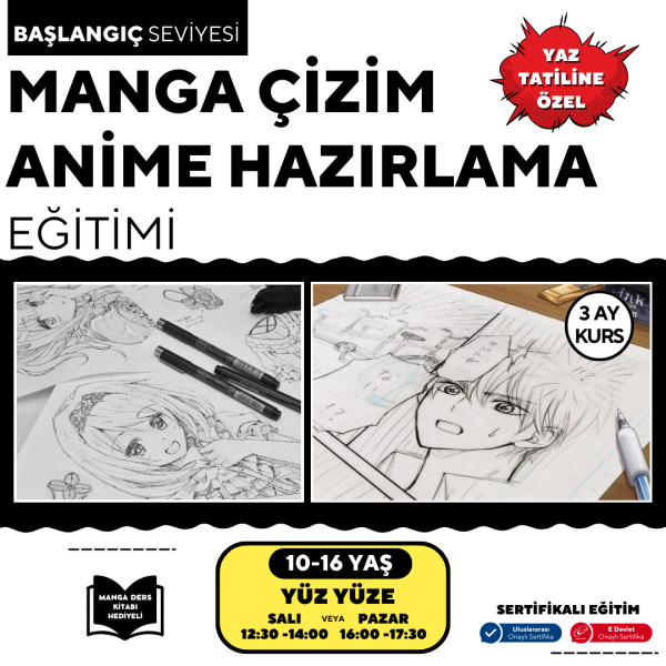 Manga Çizim ve Anime Hazırlama Eğitimi (10-16 Yaş)- Yüz Yüze