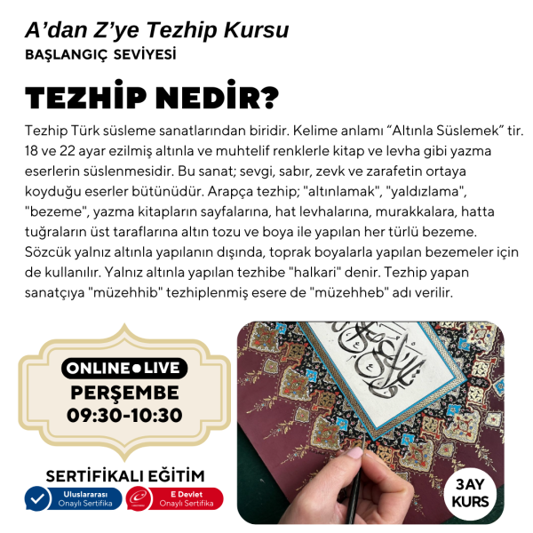 A'dan Z'ye Tezhip Dersi Eğitimi - Online