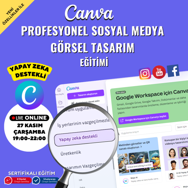 Profesyonel Sosyal Medya Görsel Tasarım  Eğitimi (Canva)