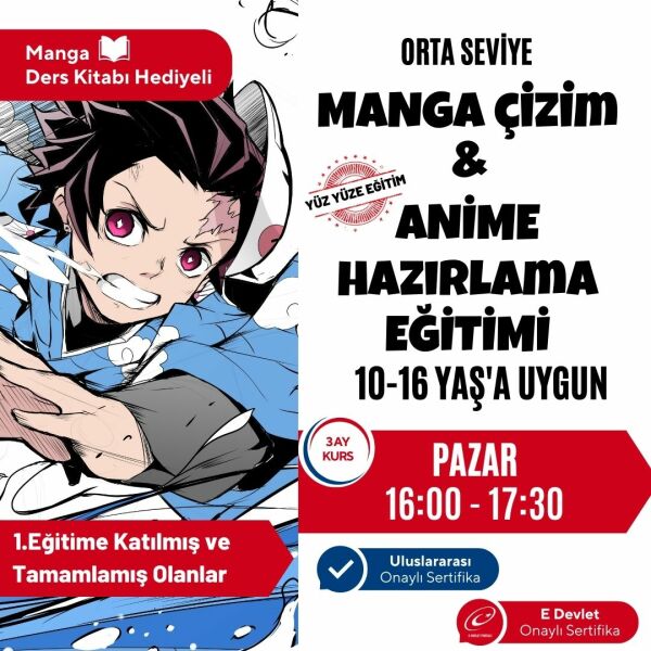 Manga Çizim ve Anime Hazırlama Eğitimi (Orta Seviye)(10-16 Yaş) - Yüz Yüze