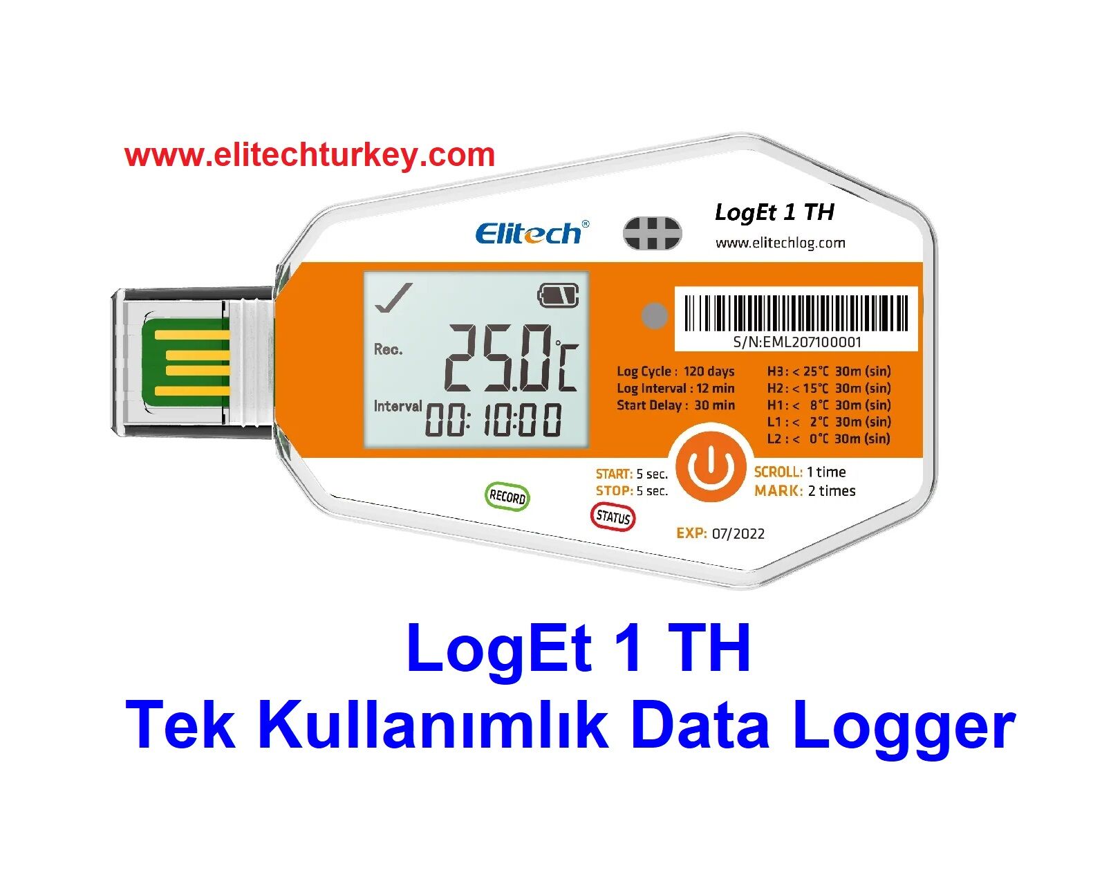 LogEt 1 TH  - SICAKLIK VE NEM Tek Kullanımlık Data Logger - ELITECH - TK2019