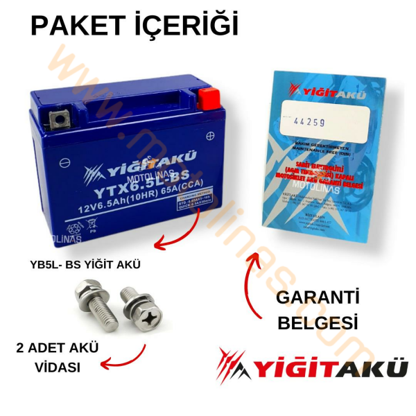 YİĞİT AKÜ 12 VOLT 6.5 AMPER YTX6.5L-BS CG MODELİ ŞUBAT/2021