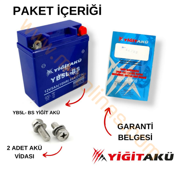 YİĞİT AKÜ 12 VOLT 5 AMPER YB5L-BS BOY 120*60*129 MART/2021