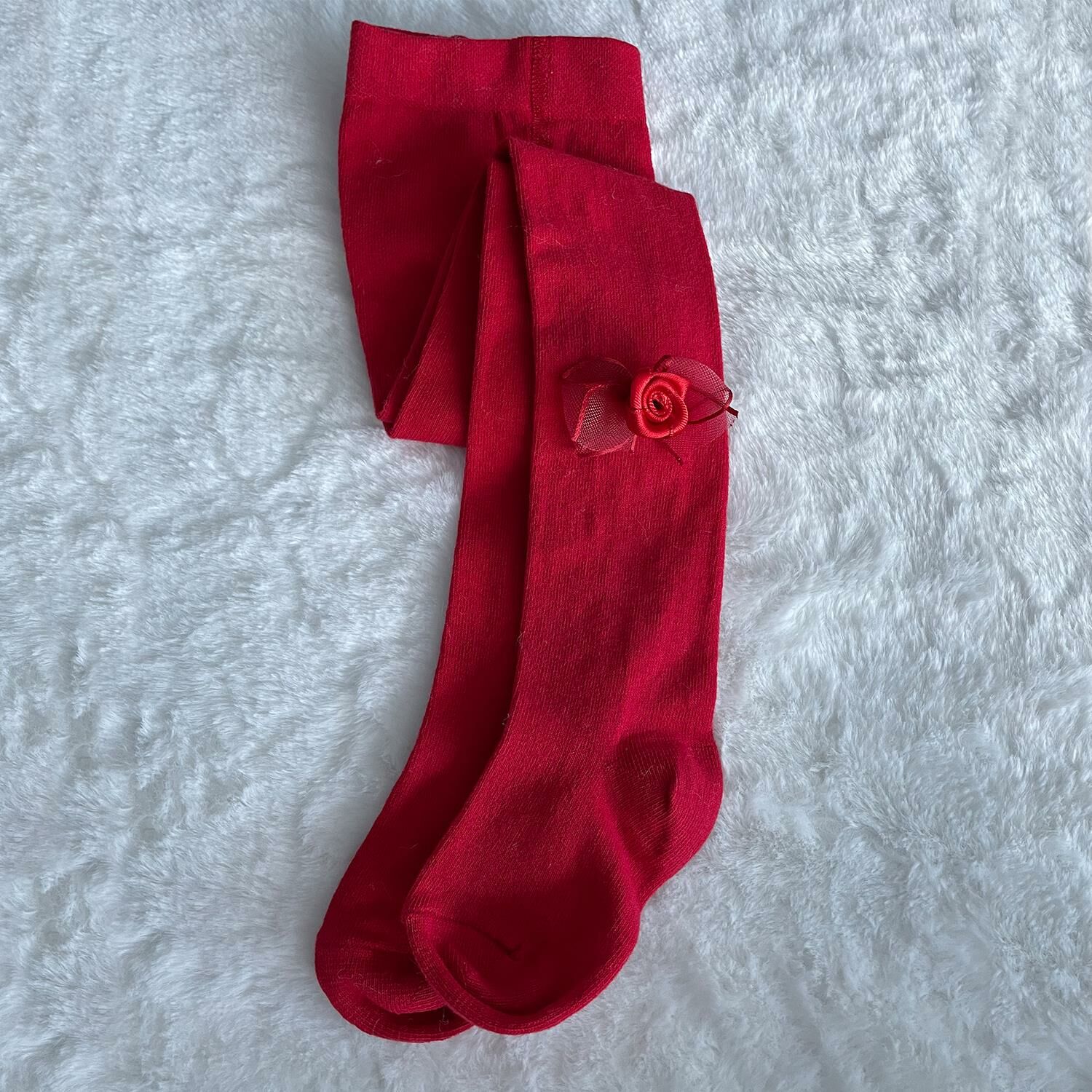 Fiyonk Detaylı Kız Çocuk Külotlu Çorap Kırmızı - 7 YAŞ