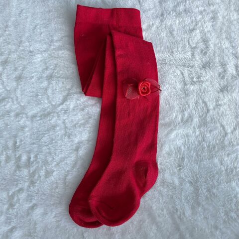 Fiyonk Detaylı Kız Çocuk Külotlu Çorap Kırmızı - 8 Yaş