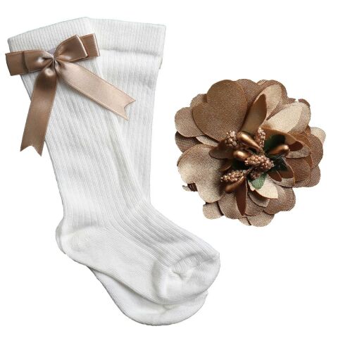 Kurdela Detaylı Kız Çocuk Çorap & Gül Detaylı Toka Mint - 5-6 Yaş