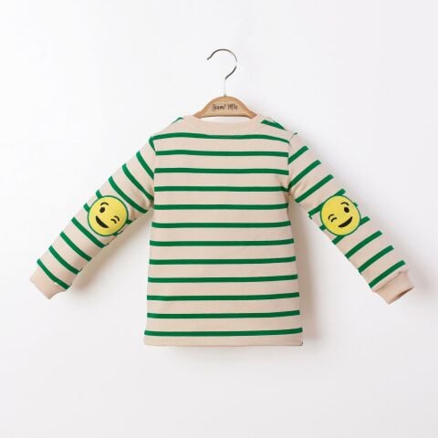 Çizgili Nakışlı Çocuk Sweatshirt Yeşil - 5 Yaş