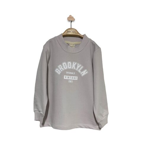 Baskılı Sweatshirt Bej - 7 YAŞ