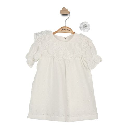 Dantel Yaka Fisto Çocuk Elbise Toka Takım Beyaz - 5 Yaş