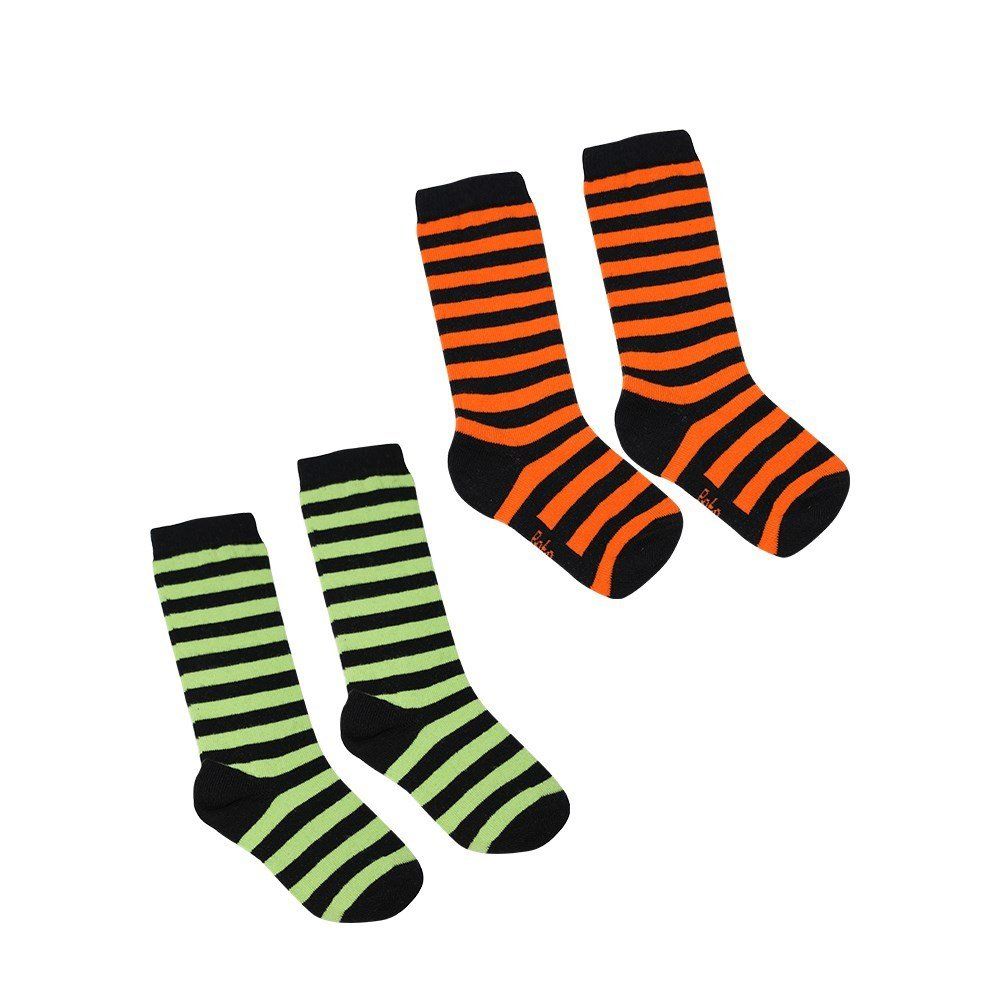 Neon Çizgili 2'li Örme Çorap Oranj/Yeşil - 4-5 Yaş