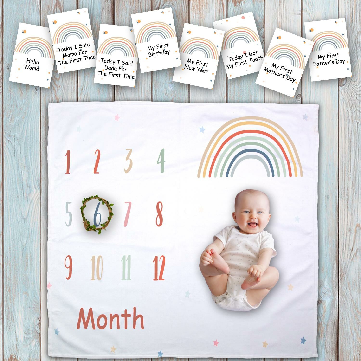 Rainbow Baby Photography Blanket and Baby Moment Cards
