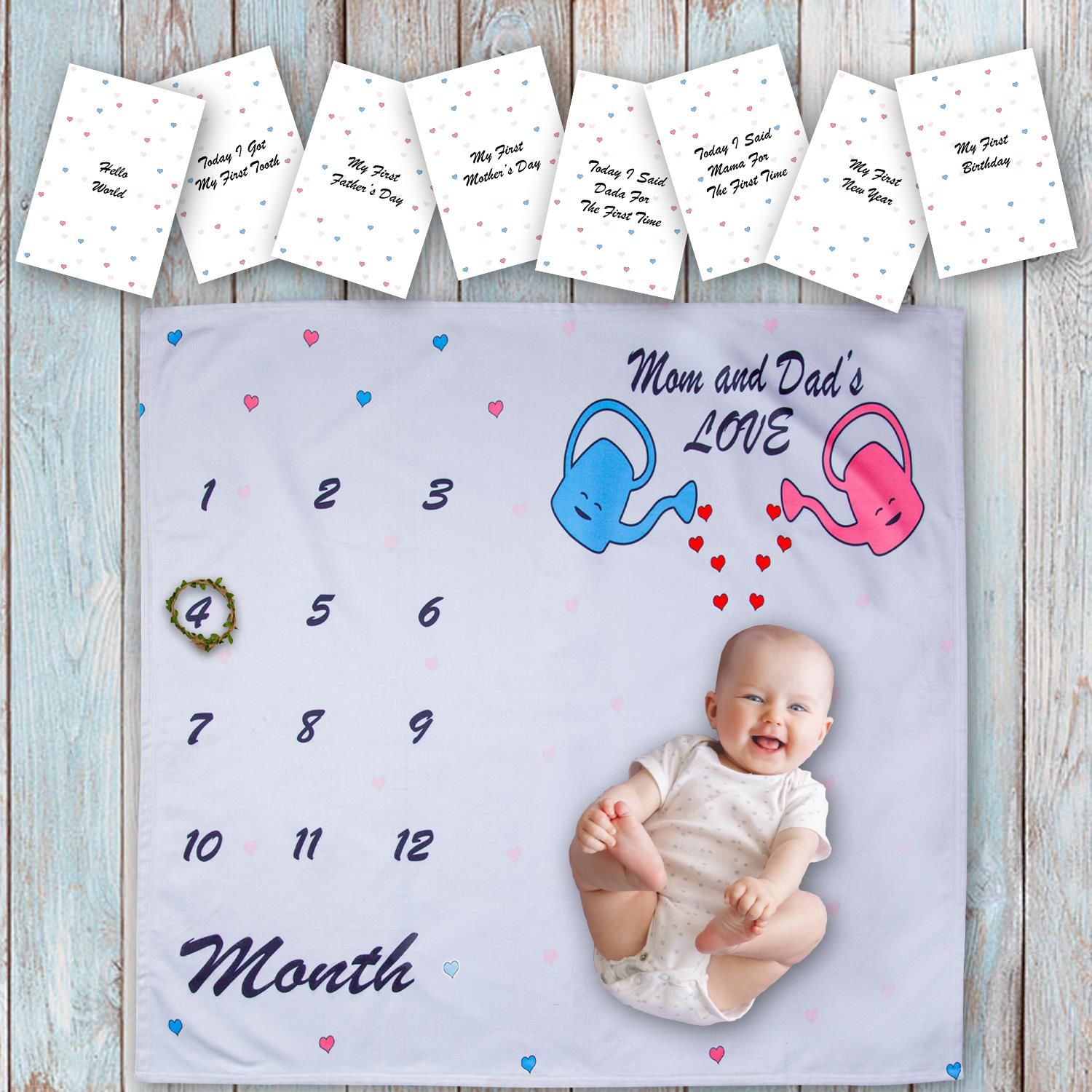 Mom's and Dad's Love Baby Photography Blanket and Baby Moment Cards