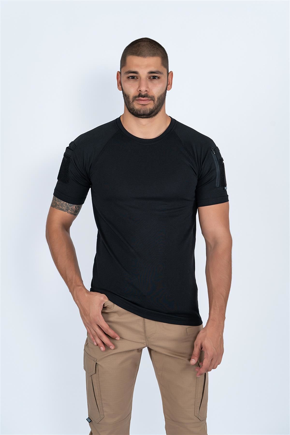 Tactikal taktik tişört yuvarlak bisiklet yaka tişört outdoor T-shirt SİYAH - 801 PİKE - CMB-PIKE-KK-801-001