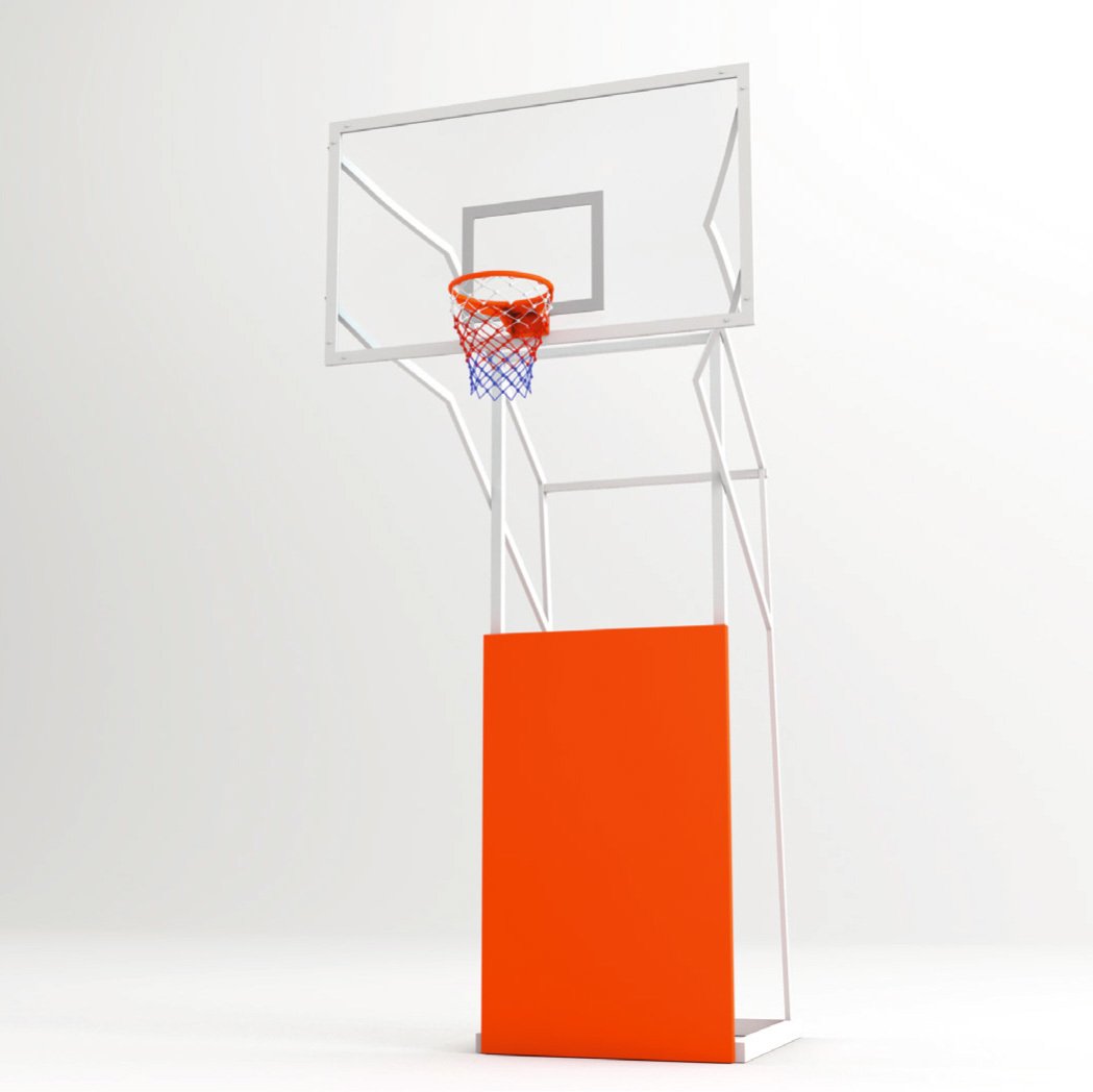 Basketbol Potası 4 Direk Tekerlekli,Ağırlıklı,Seyyar 10 mm Cam (Ak) Panya 105x180 cm  Ön Tarafı Çarpmalara Karşı Koruyuculu