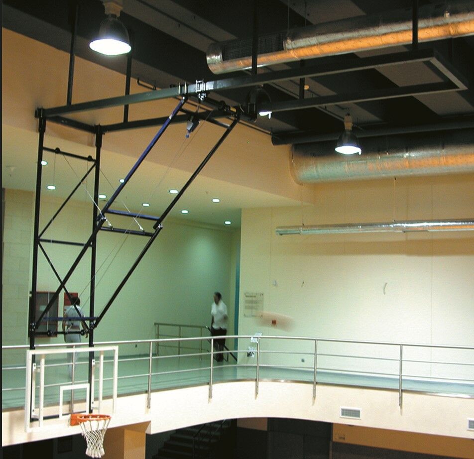Basketbol Potası Tavana Montaj Mekanik Rediktörlü 15 mm Cam (Ak) Panya 105 x 180 cm