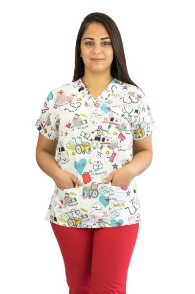 Kadın Ambulans Desenli Doktor Hemşire Forması