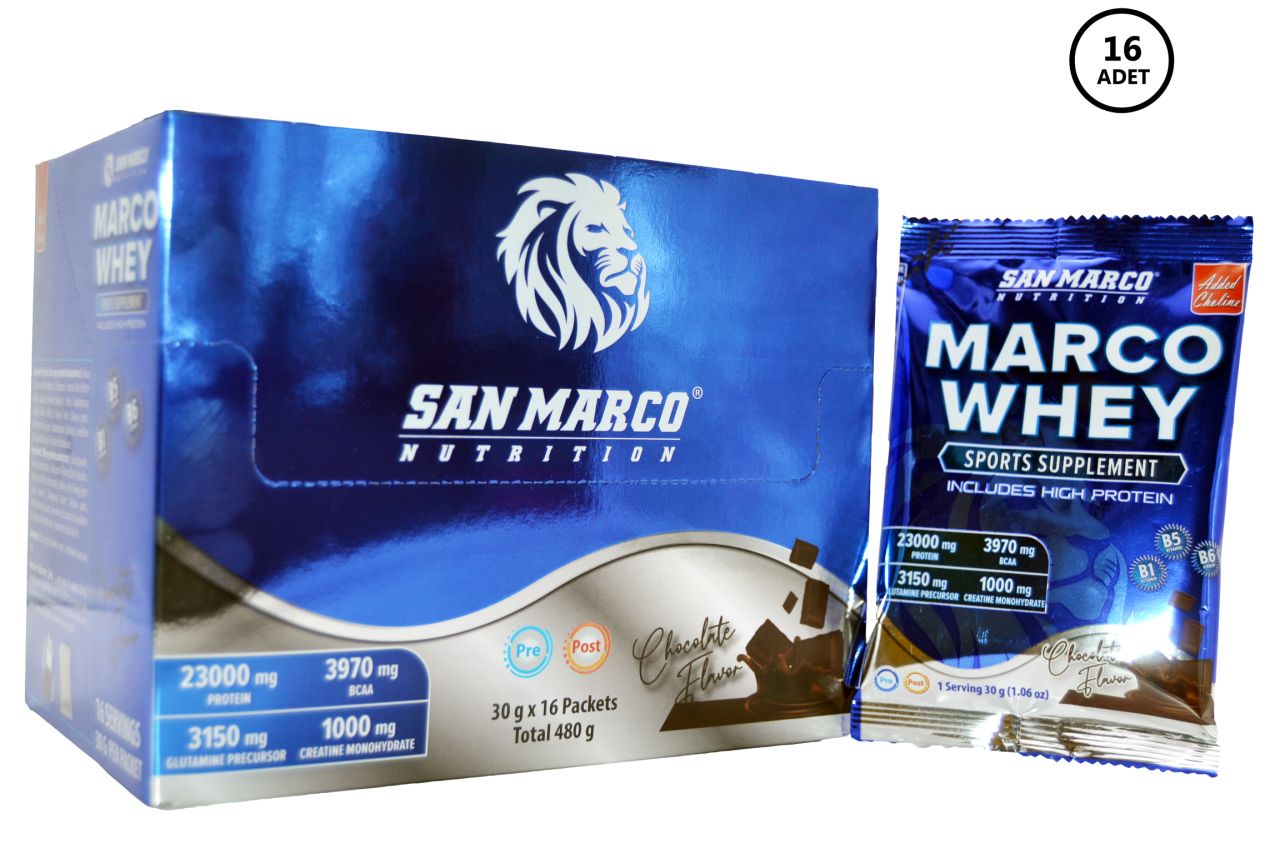 Sanmarco Marco Whey Protein Tozu Çikolata Aromalı 30 Gr*16 Adet
