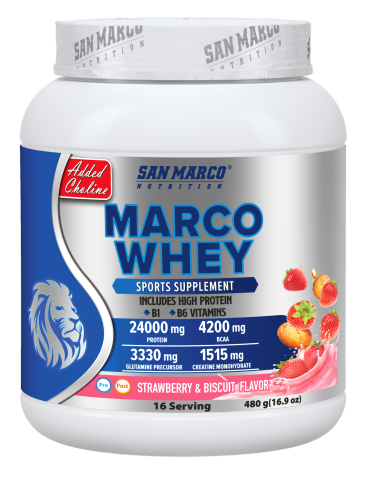 Sanmarco Marco Whey Protein Tozu Çilek&Bisküvi Aromalı 480 gr