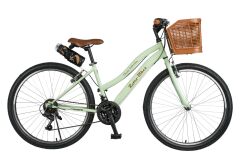 Trendbisiklet Retro Classic 24 Jant 21 Vites SHIMANO, Kadın Bisikleti Mint Yeşili-Kahve