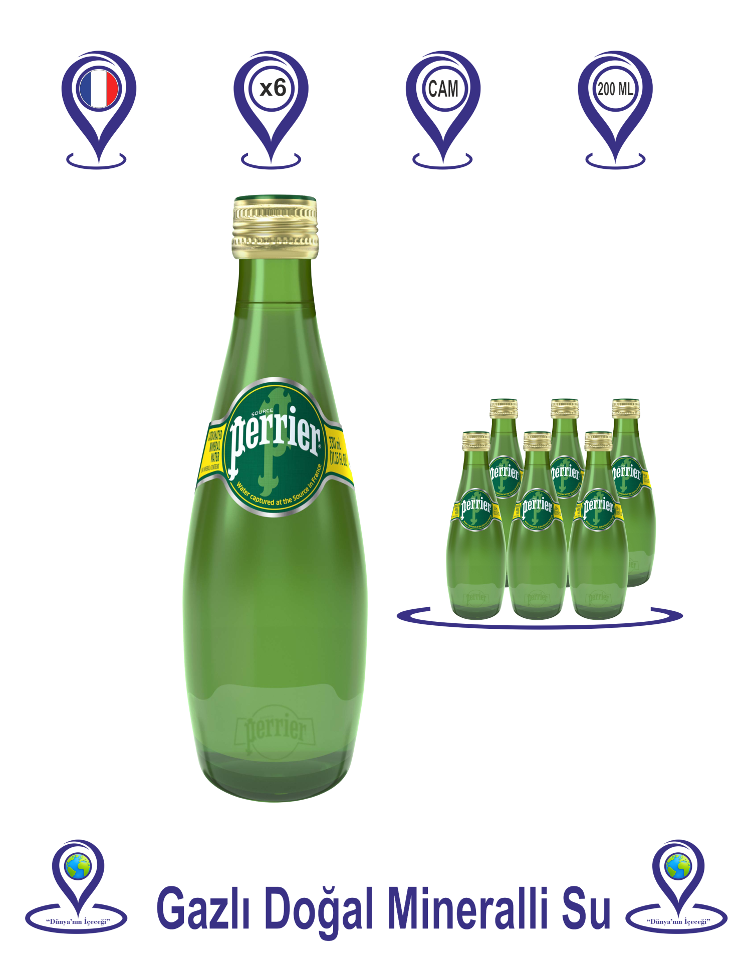 Perrier Doğal Zengin Mineralli Su 6×200 Ml