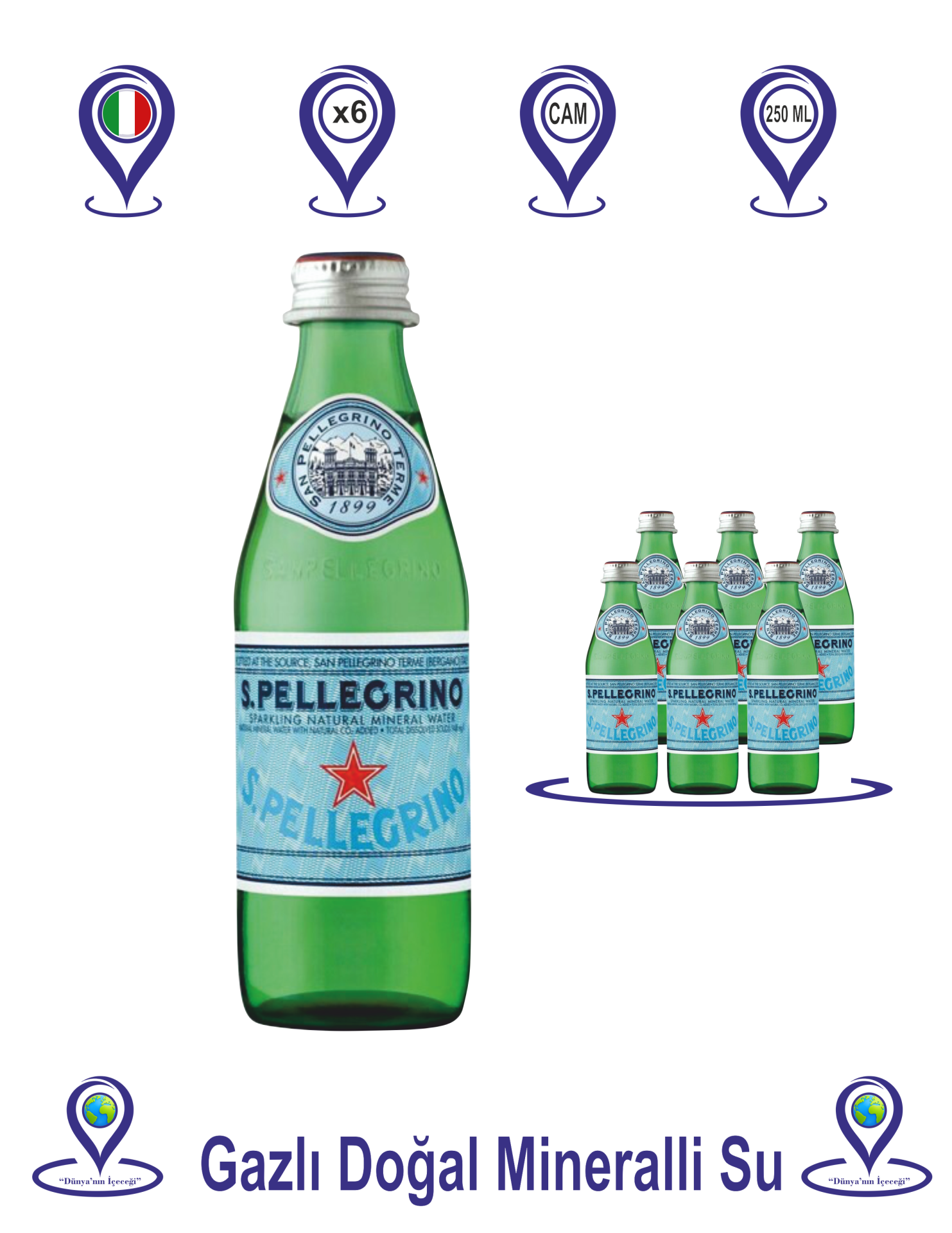 San Pellegrino Doğal Zengin Mineralli Su 6 X 250 ML