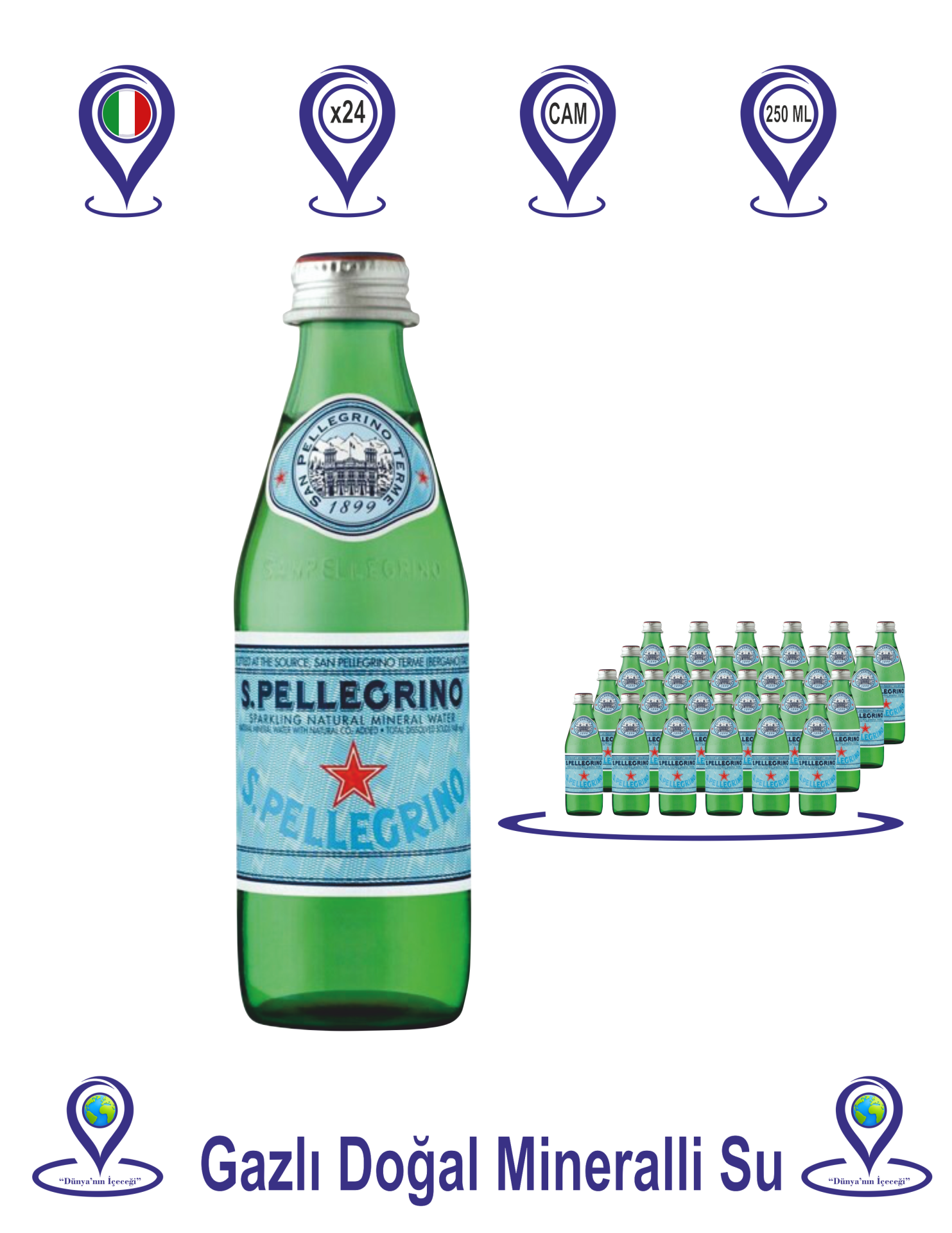 San Pellegrino Doğal Zengin Mineralli Su 24x250 Ml