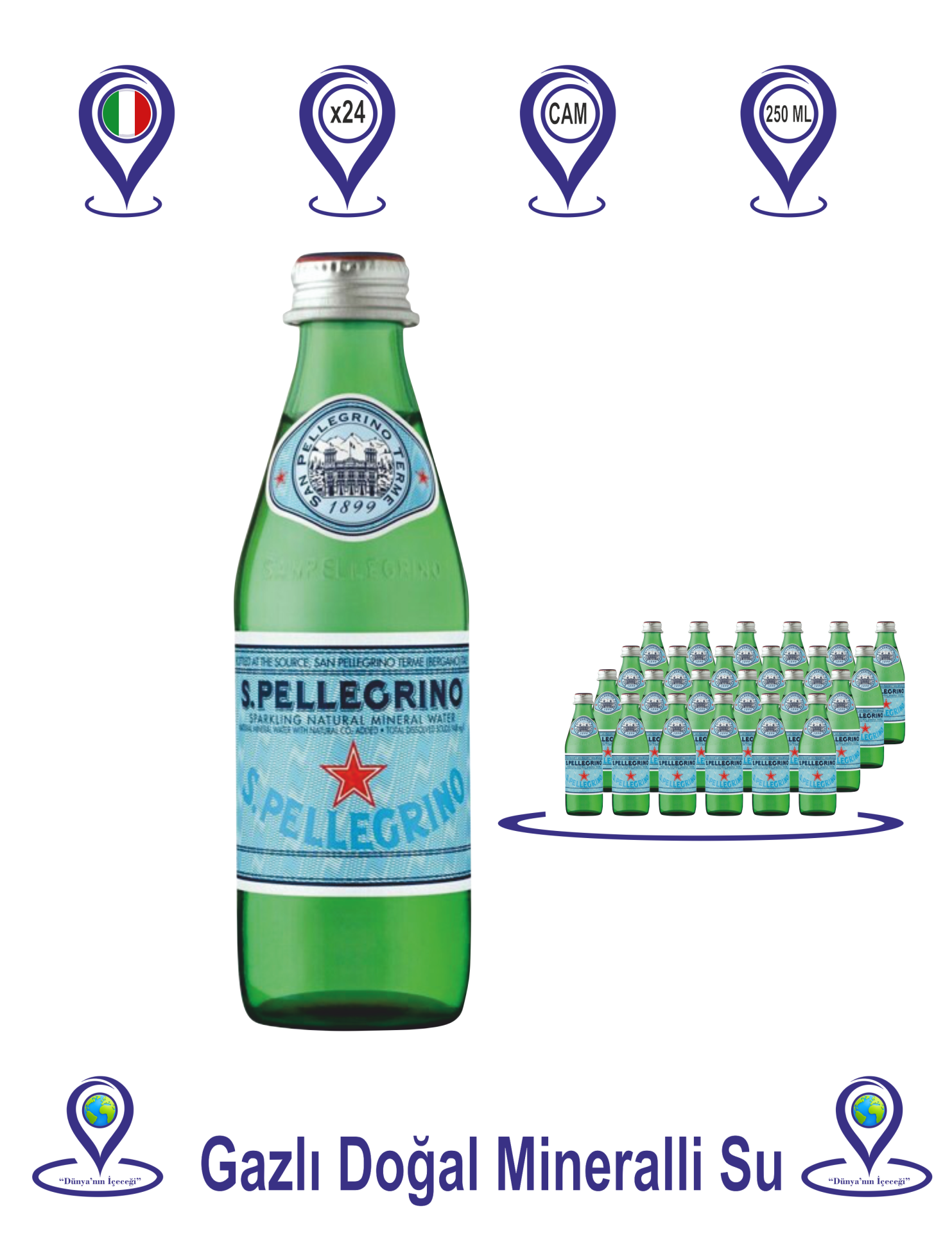 San Pellegrino Doğal Zengin Mineralli Su 24x250 Ml