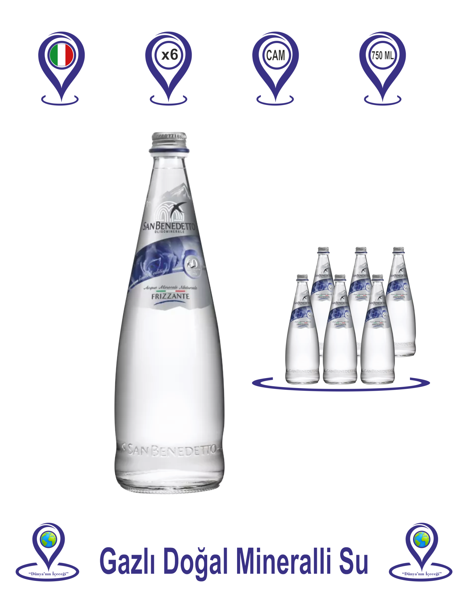 San Benedetto Maden Suyu Cam Şişe 6x750ml