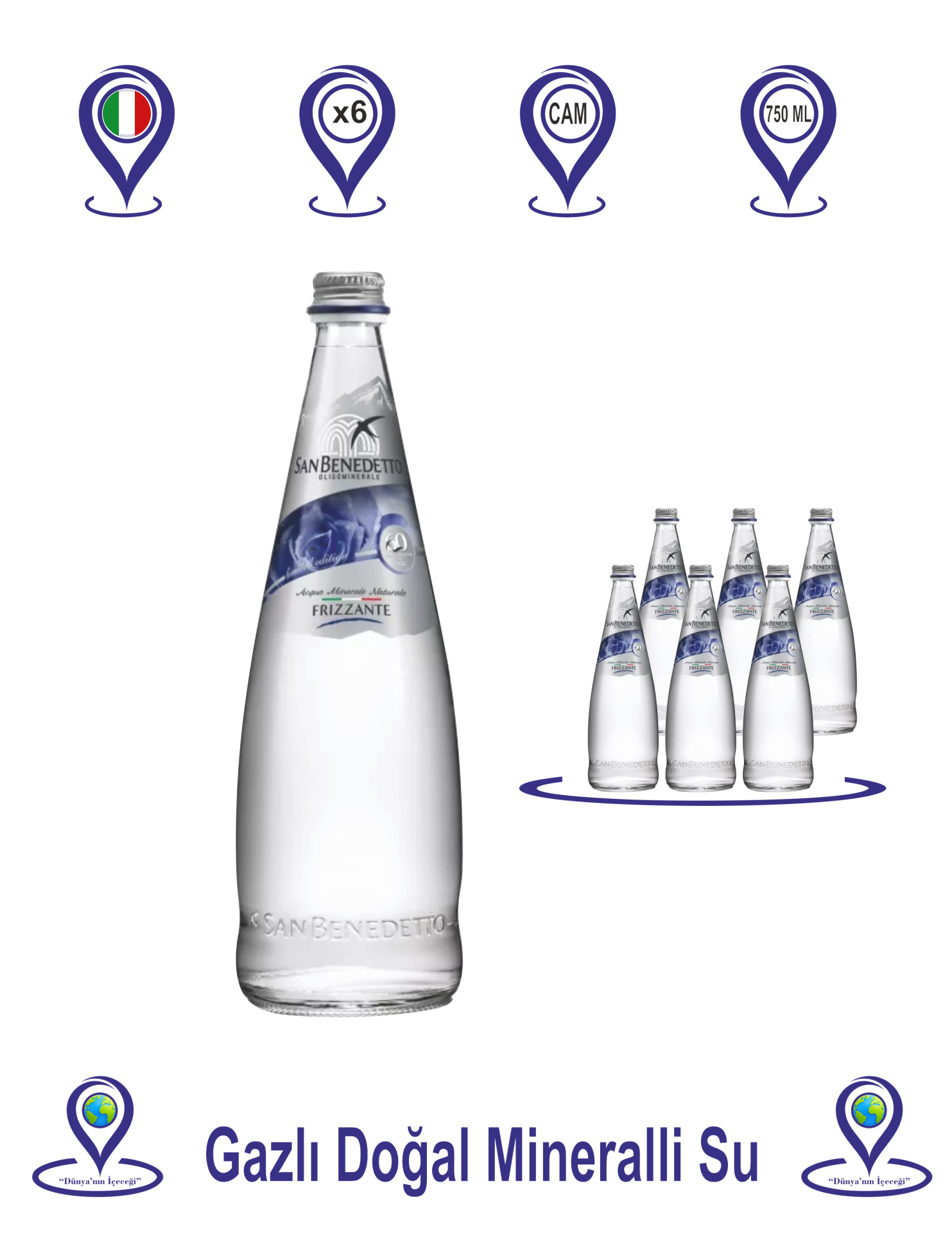 San Benedetto Maden Suyu Cam Şişe 6x750ml
