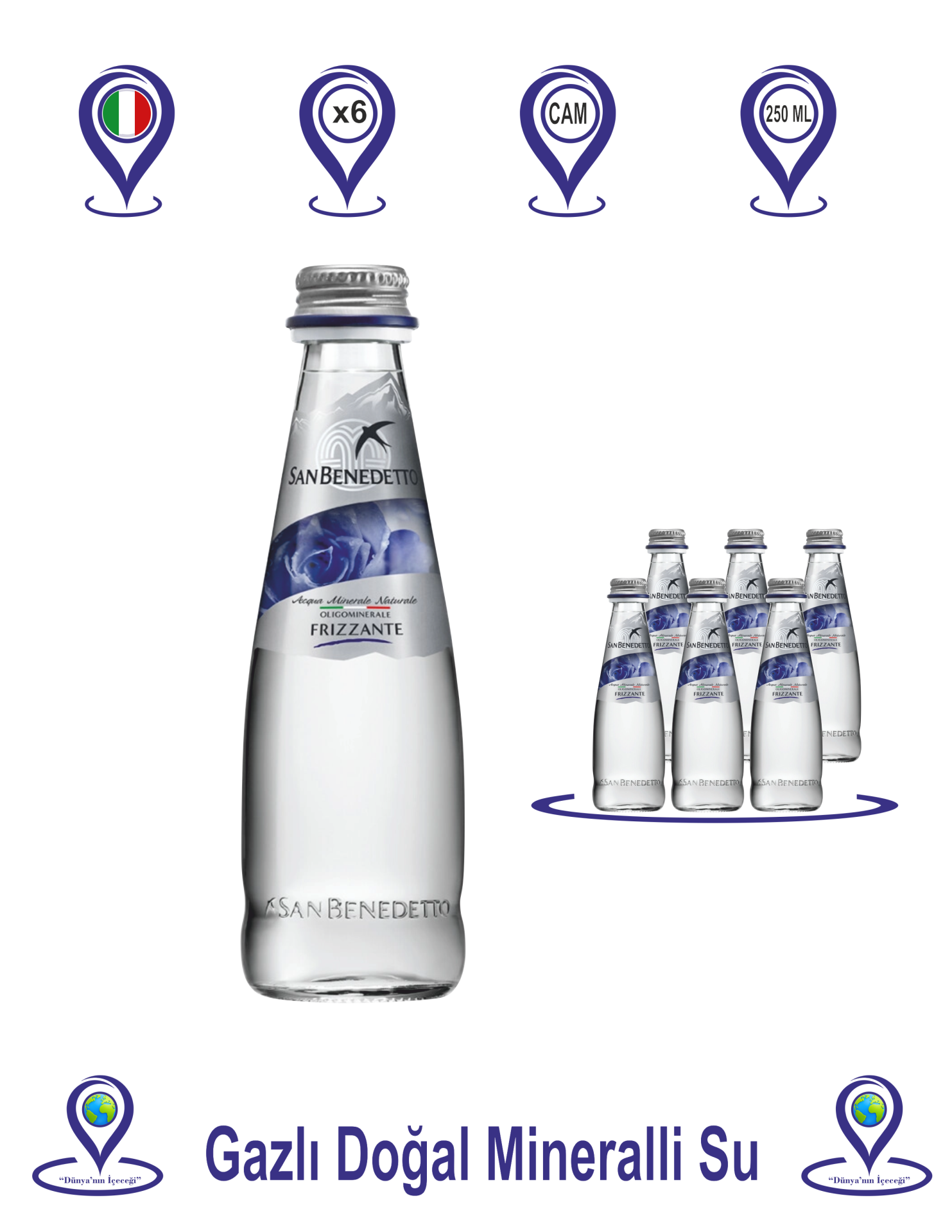 San Benedetto Maden Suyu Cam Şişe 6x250ml
