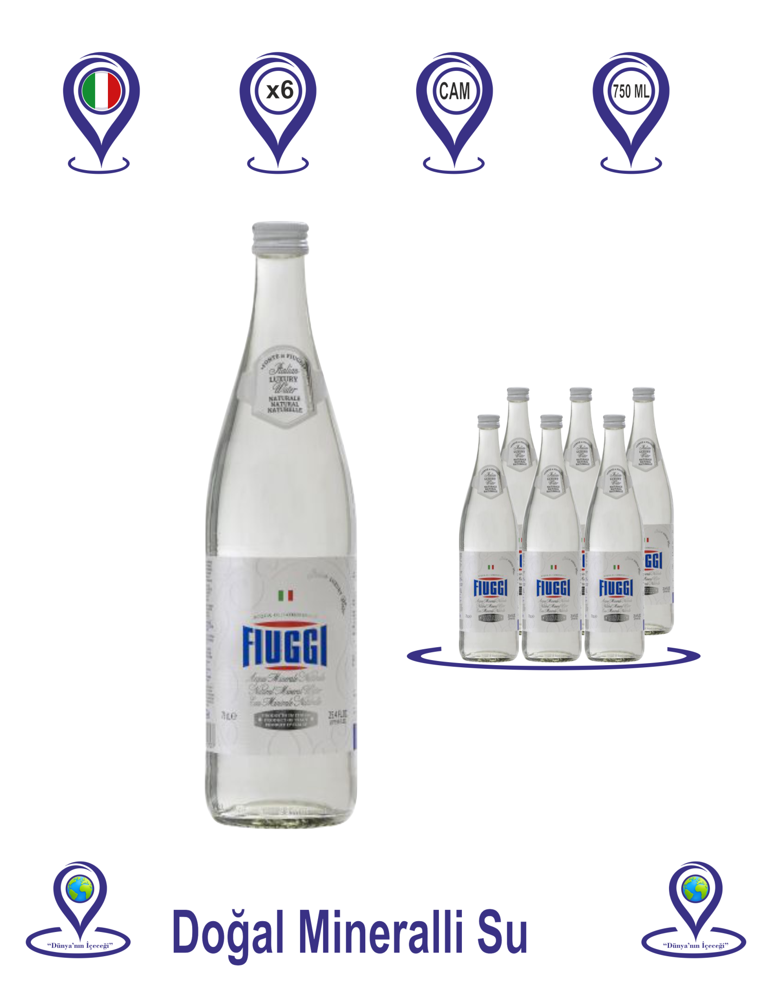 Fiuggi Doğal Kaynak Suyu Cam Şişe 750 ML X 6