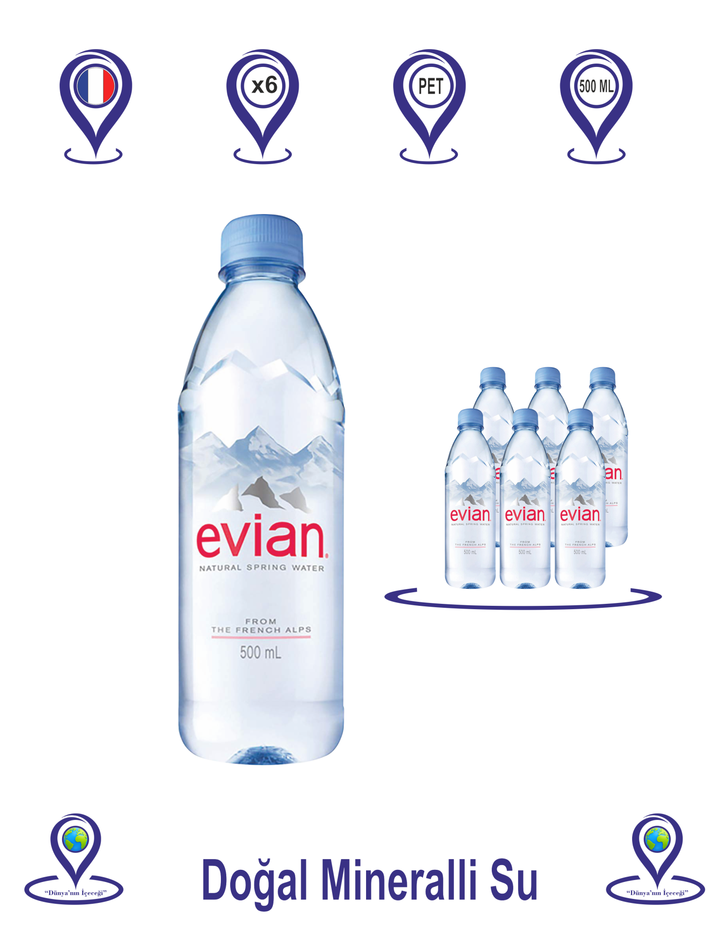 Evian Doğal Mineralli Su Pet Şişe 500 ML X 6