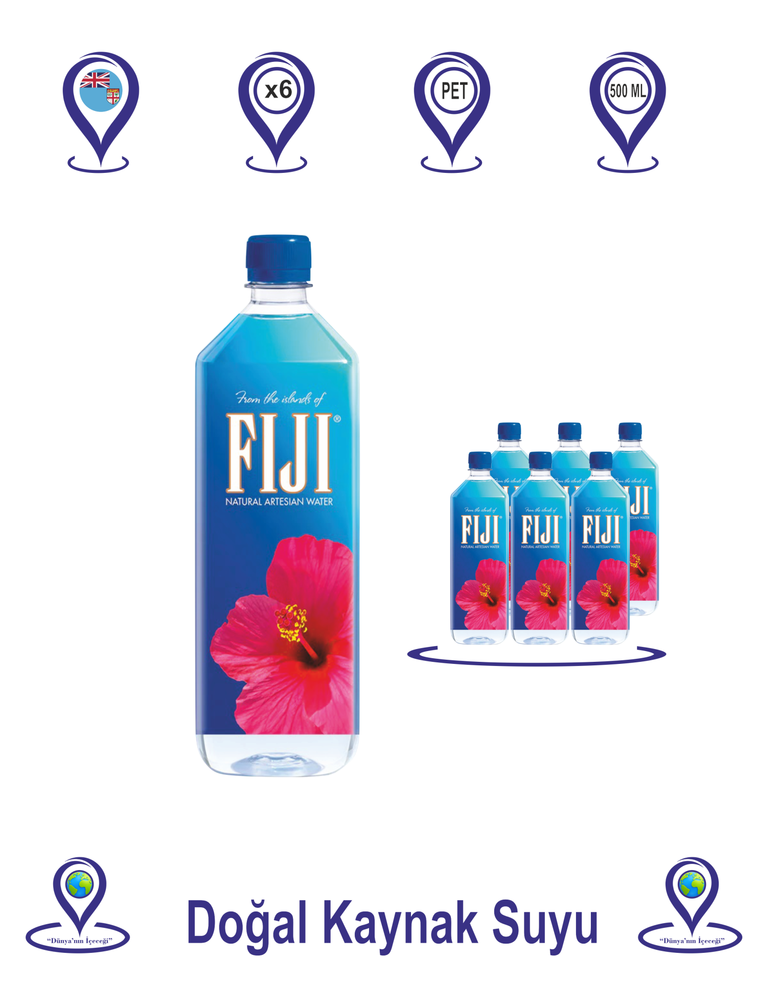 FİJİ Doğal Mineralli Su Pet Şişe  500 ML X 6