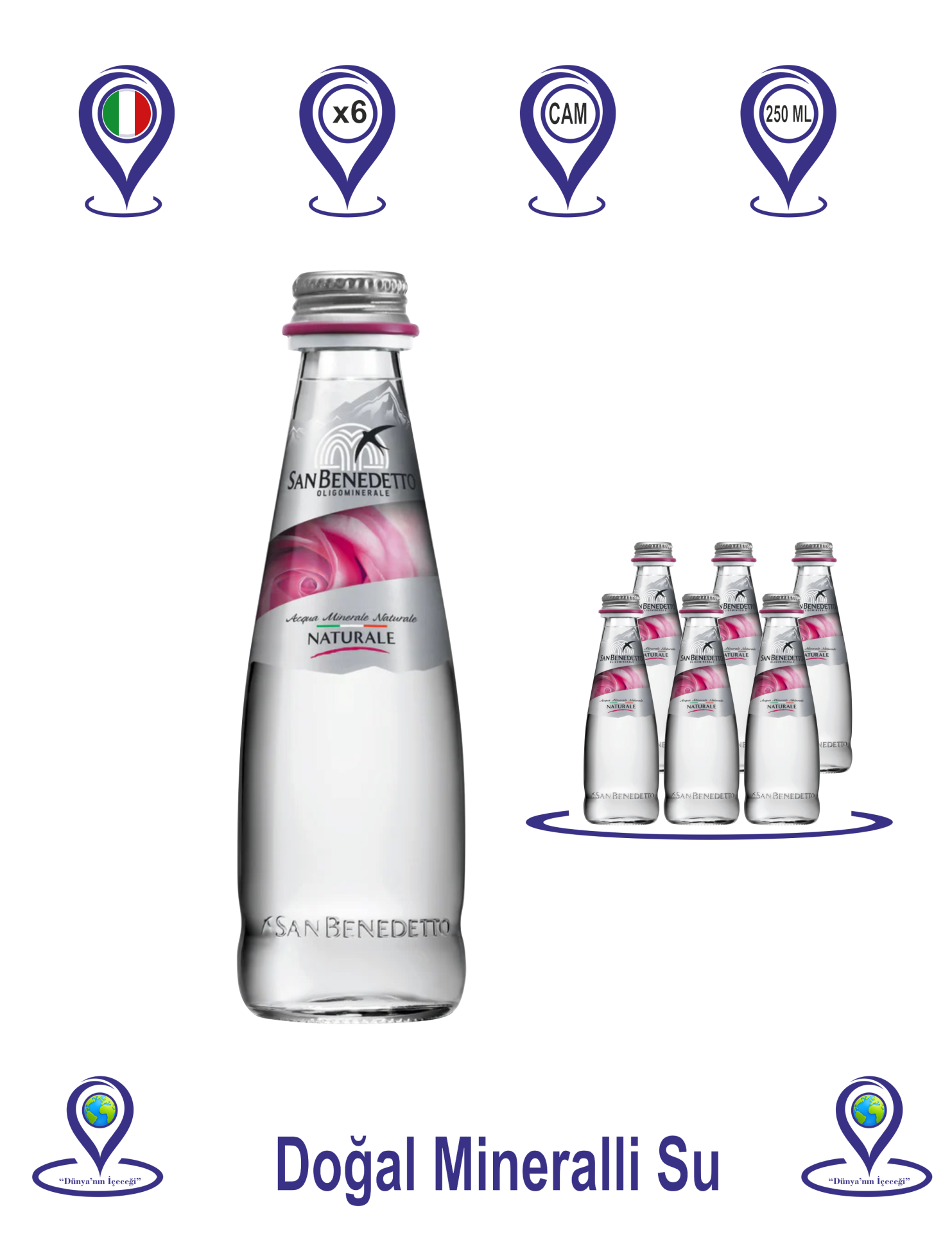 San Benedetto Doğal Mineralli Su 250 ML x 6