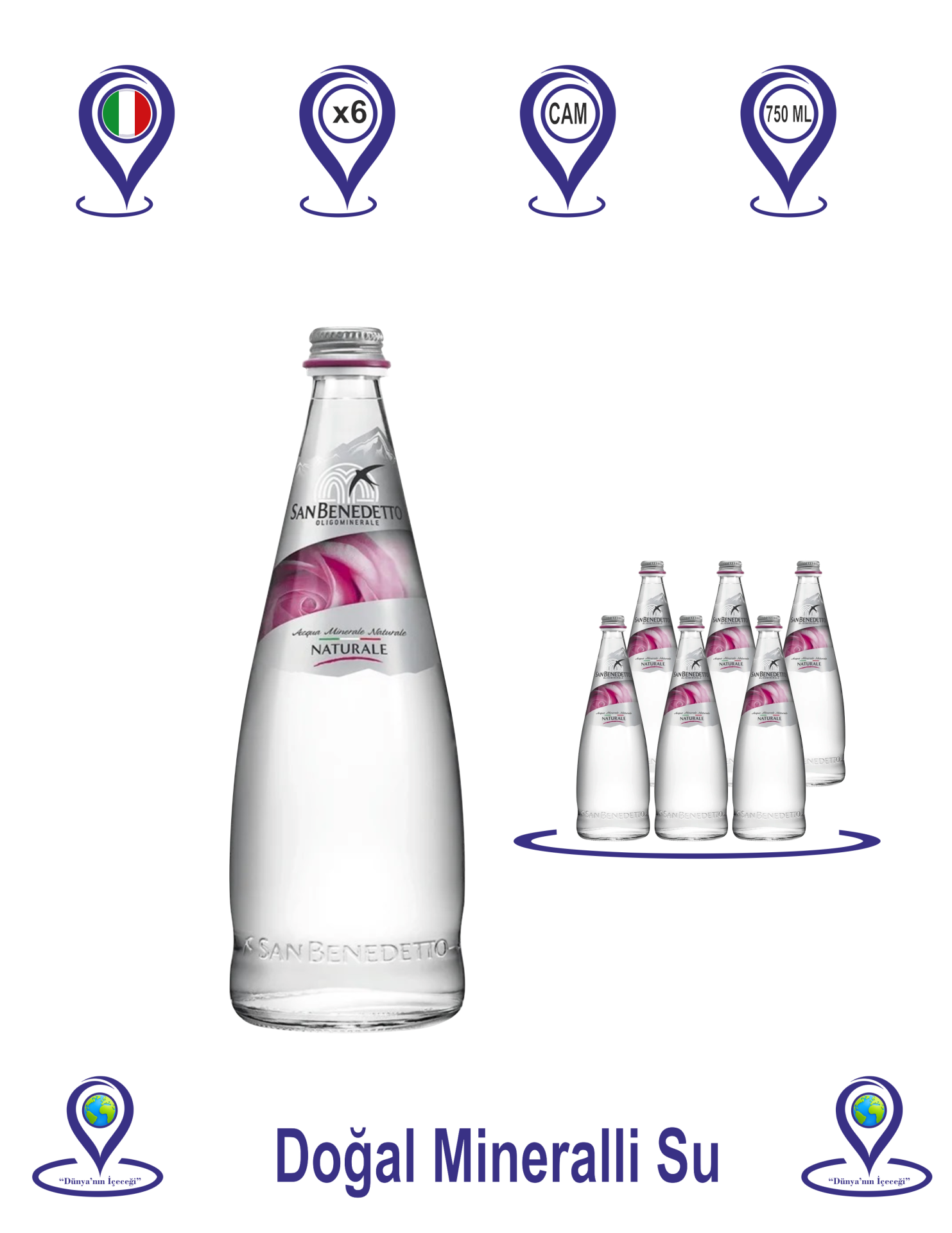 San Benedetto Doğal Mineralli Su 750 ML x 6