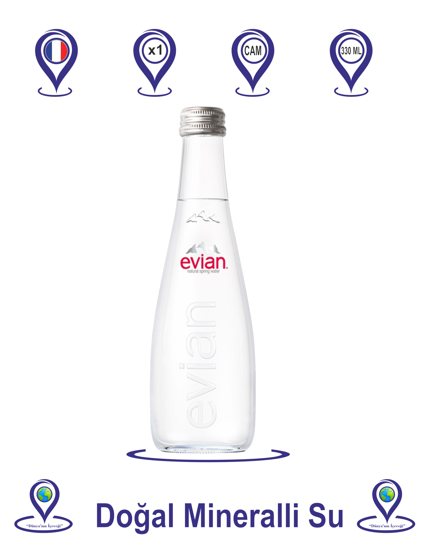 Evian Doğal Mineralli Su Cam Şişe 330 ML